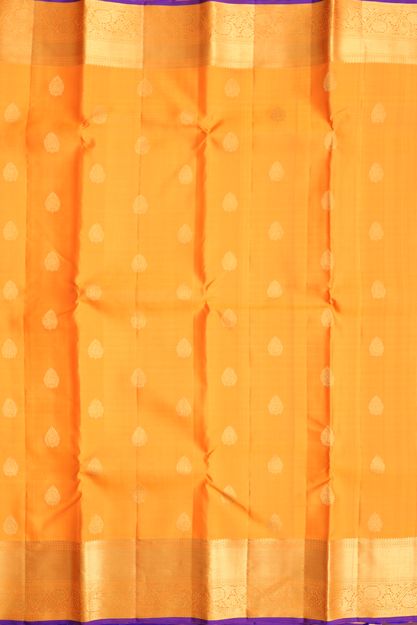 Kanchipuram Silk Saree In Honey Orange With Zari Buttas