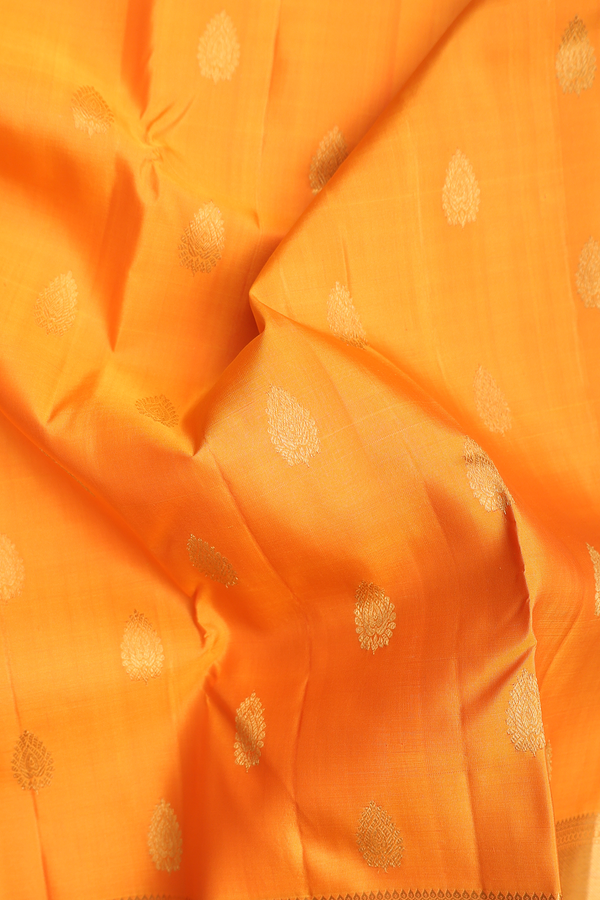 Kanchipuram Silk Saree In Honey Orange With Zari Buttas