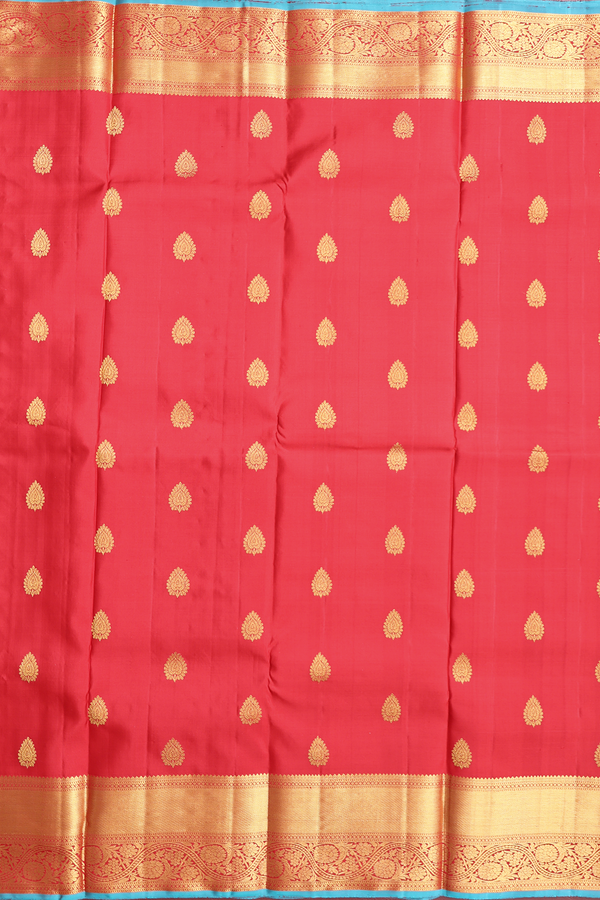 Kanchipuram Silk Saree In Crimson Red With Zari Buttas