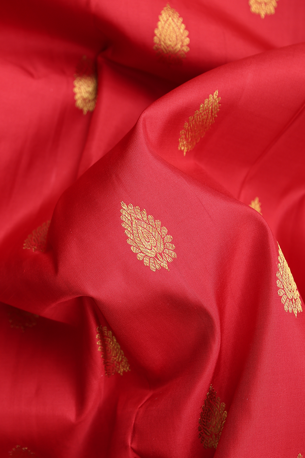 Kanchipuram Silk Saree In Crimson Red With Zari Buttas