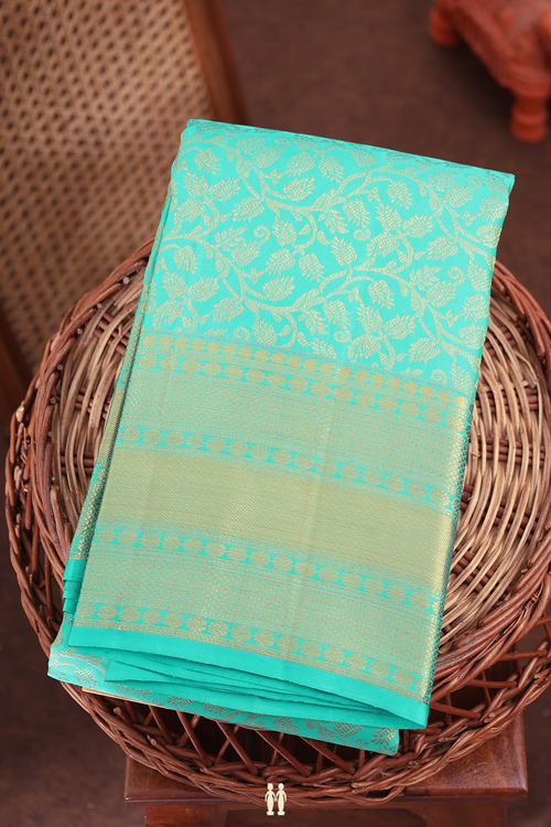 Kanchipuram Silk Saree In Sea Green With Brocade Design