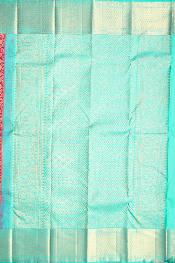 Kanchipuram Silk Saree In Hibiscus Red With Floral Design