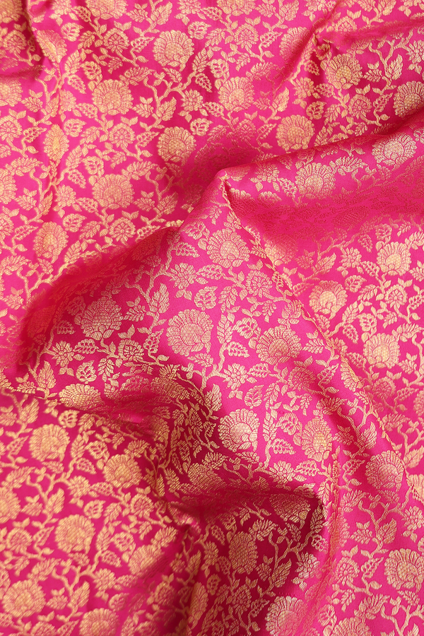 Kanchipuram Silk Saree In Hibiscus Red With Floral Design