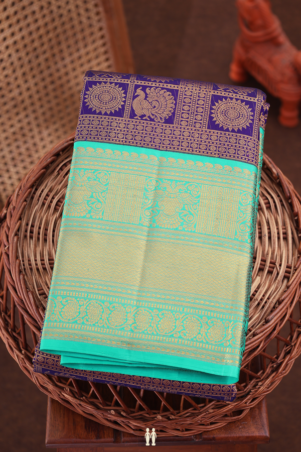 Kanchipuram Silk Saree In Royal Blue With Peacock Design