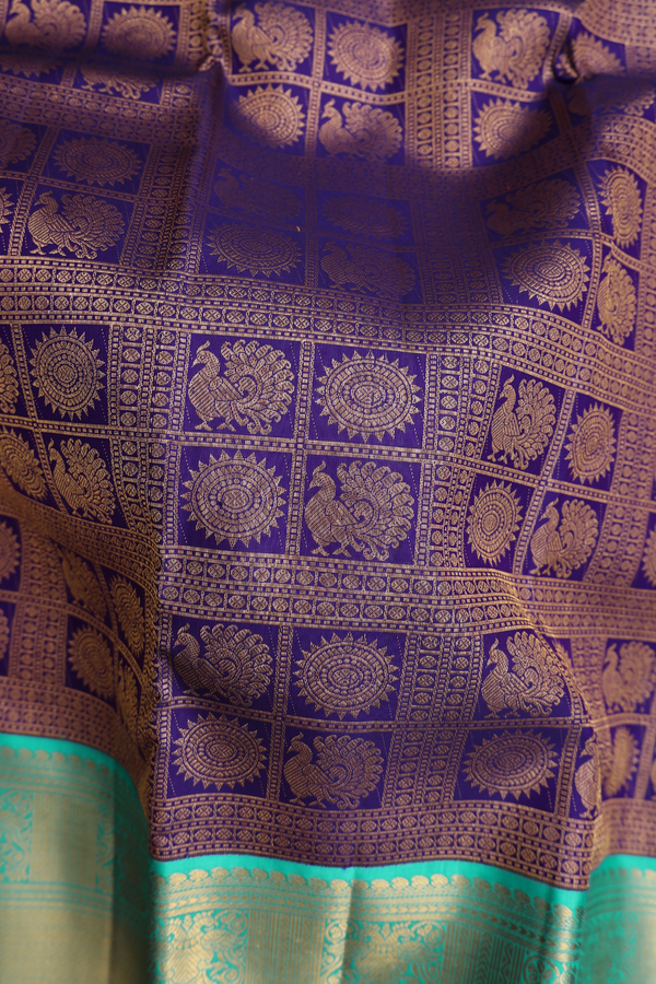 Kanchipuram Silk Saree In Royal Blue With Peacock Design