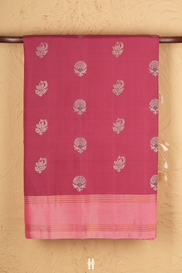 Soft Silk Saree In Mulberry With Floral Buttas