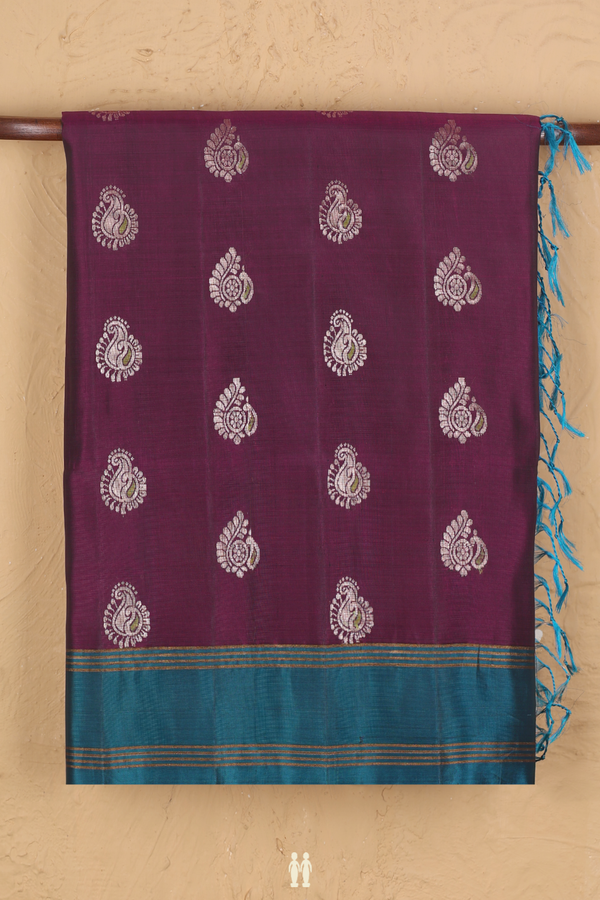 Soft Silk Saree In Plum Purple With Paisley Buttas