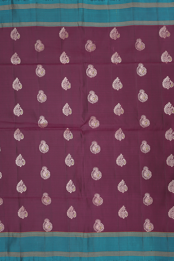 Soft Silk Saree In Plum Purple With Paisley Buttas