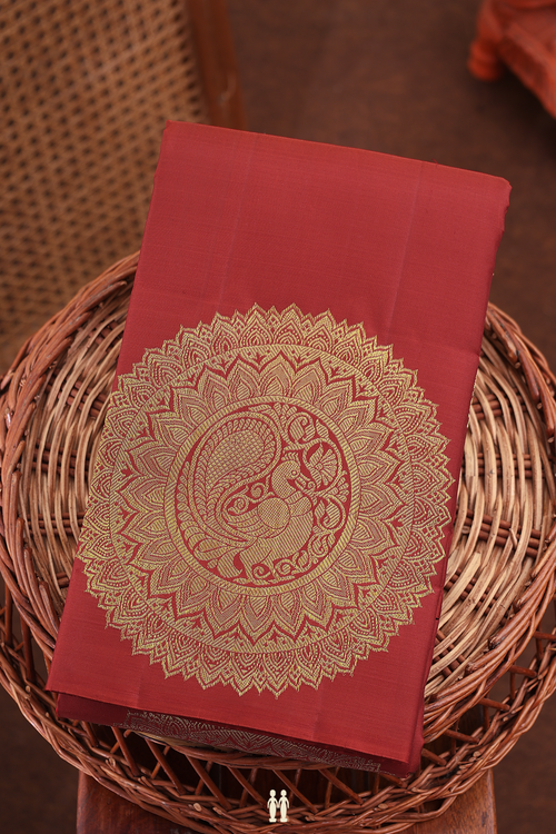 Kanchipuram Silk Saree In Rust Red With Mandala Design
