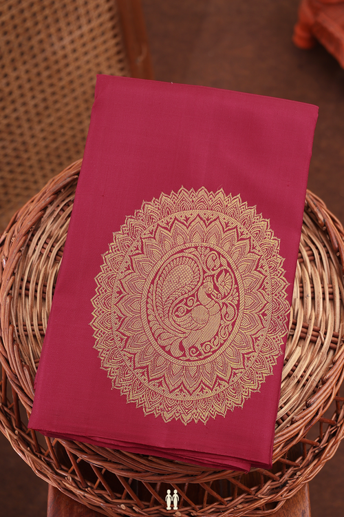 Kanchipuram Silk Saree In Hibiscus Red With Mandala Design