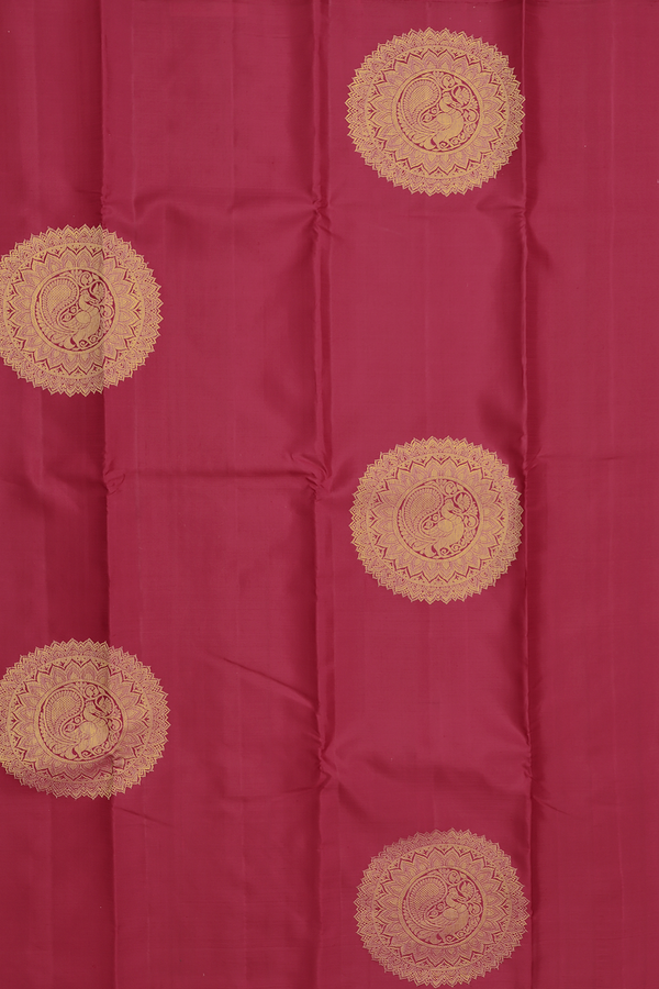 Kanchipuram Silk Saree In Hibiscus Red With Mandala Design
