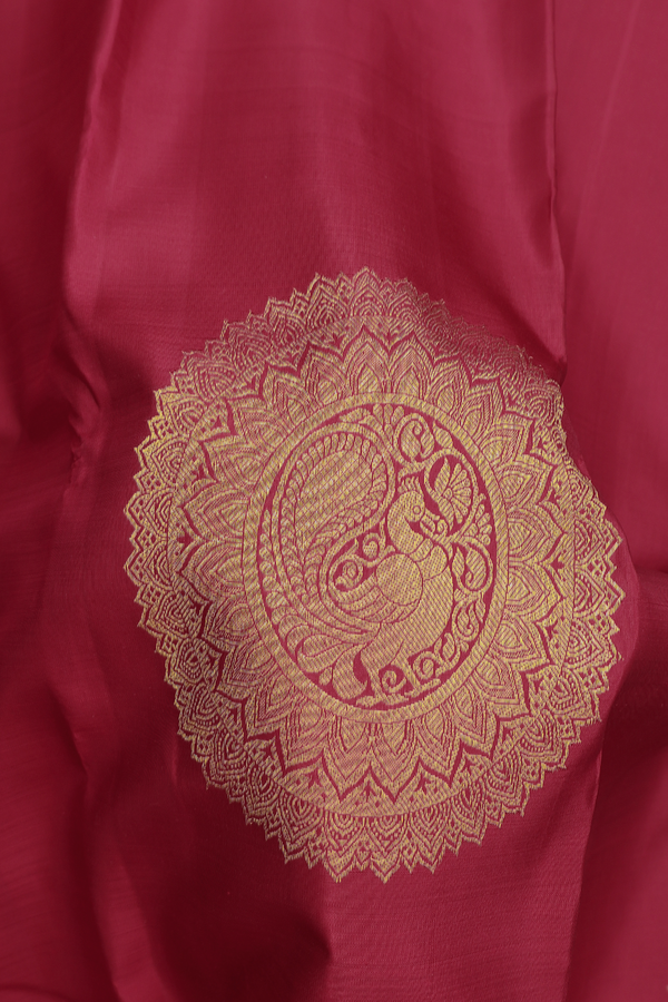 Kanchipuram Silk Saree In Hibiscus Red With Mandala Design