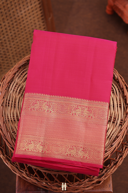 Kanchipuram Silk Saree In Rani Pink With Peacock Border
