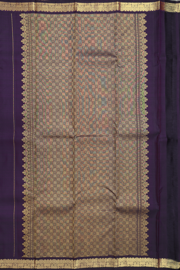 Kanchipuram Silk Saree In Deep Purple With Zari Buttas