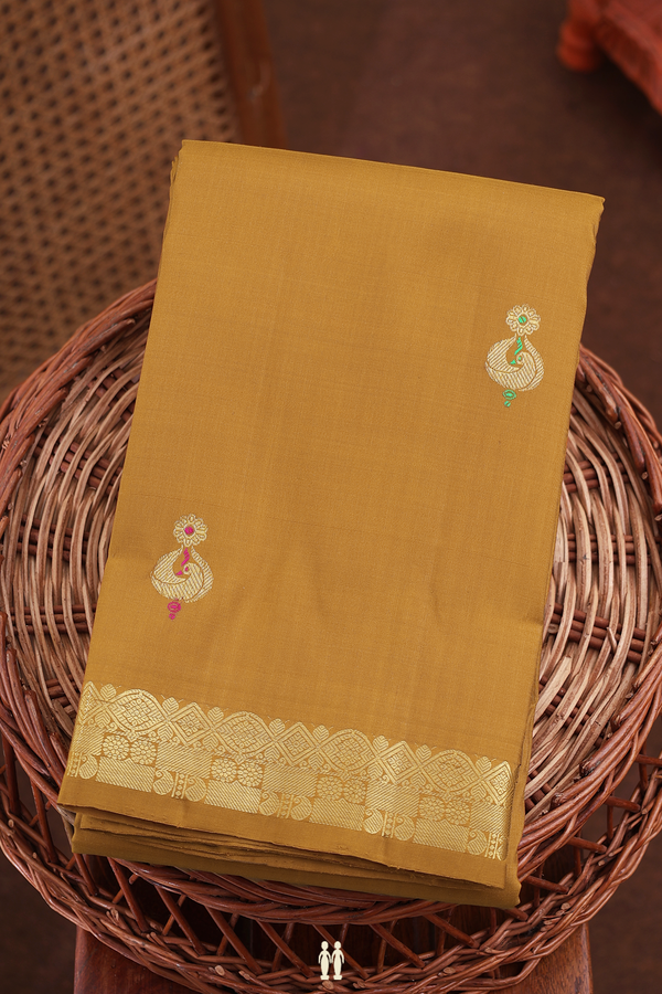 Kanchipuram Silk Saree In Brown With Zari Buttas