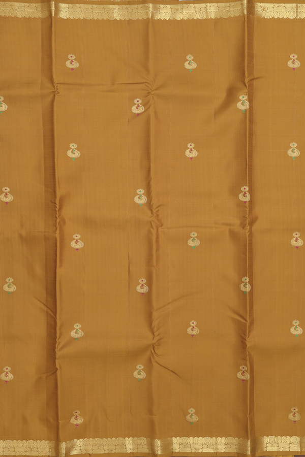 Kanchipuram Silk Saree In Brown With Zari Buttas