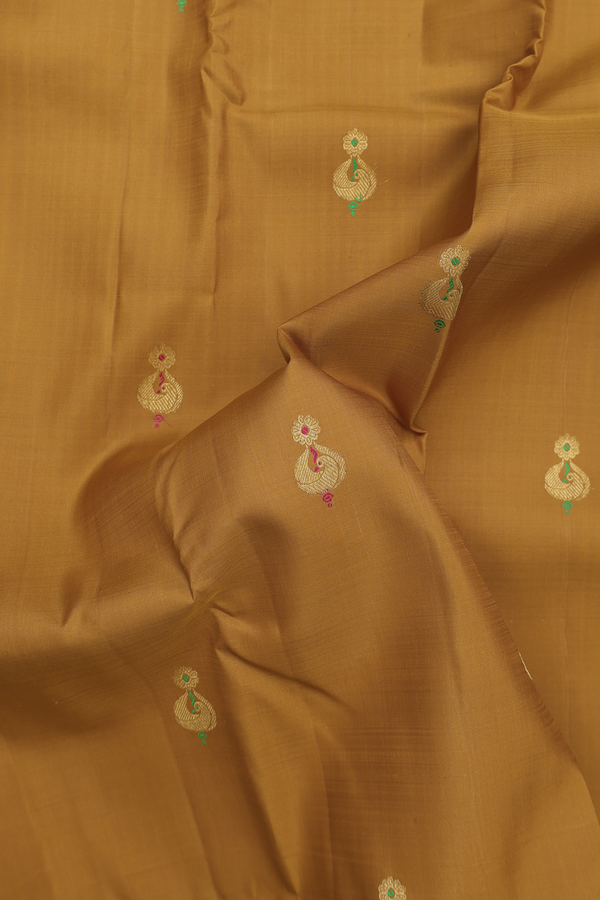 Kanchipuram Silk Saree In Brown With Zari Buttas