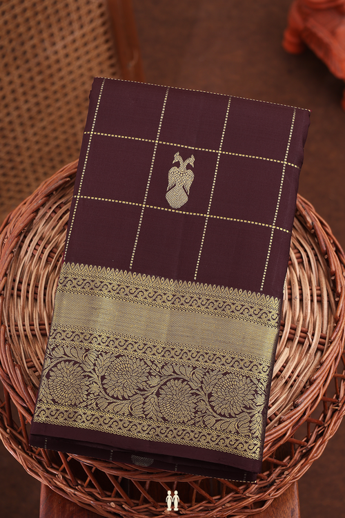 Kanchipuram Silk Saree In Coffee Brown With Checks Design