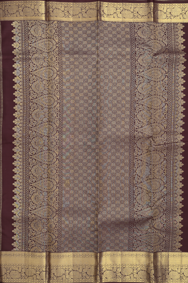 Kanchipuram Silk Saree In Coffee Brown With Checks Design