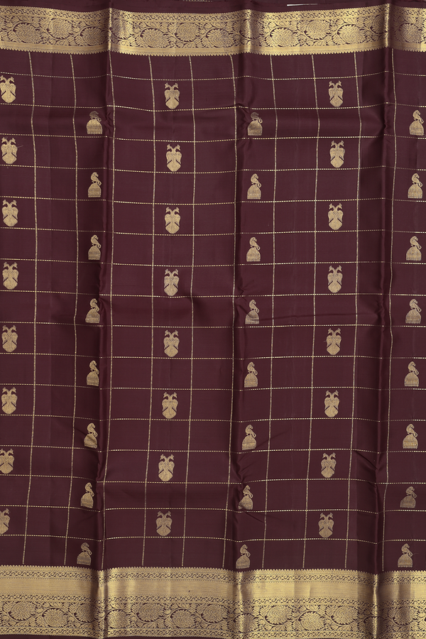 Kanchipuram Silk Saree In Coffee Brown With Checks Design