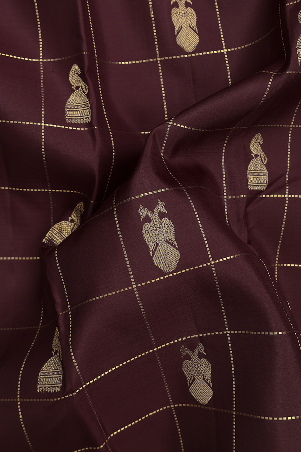 Kanchipuram Silk Saree In Coffee Brown With Checks Design