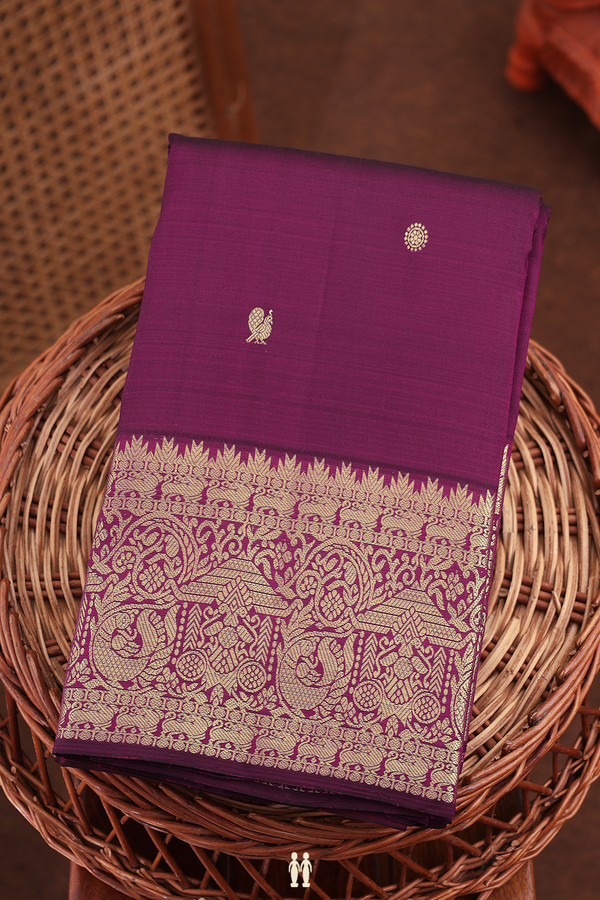 Kanchipuram Silk Saree In Berry Purple With Peacock Buttas