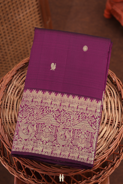 Kanchipuram Silk Saree In Berry Purple With Peacock Buttas