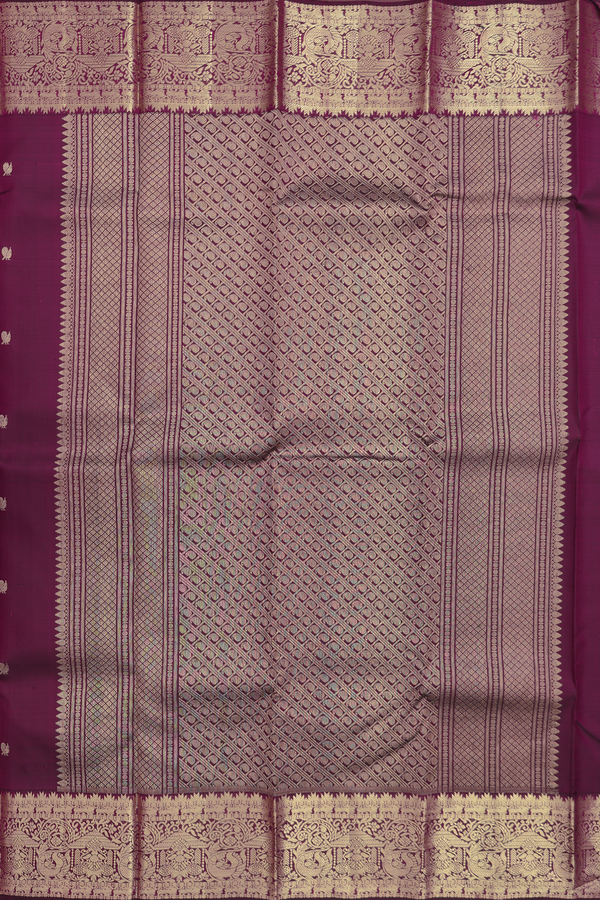 Kanchipuram Silk Saree In Berry Purple With Peacock Buttas