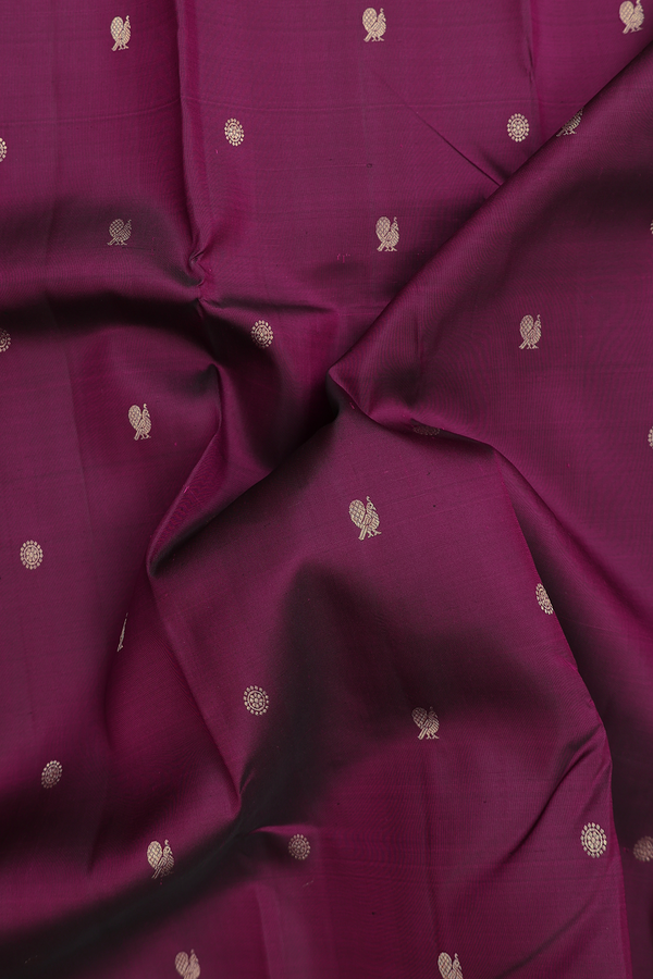 Kanchipuram Silk Saree In Berry Purple With Peacock Buttas