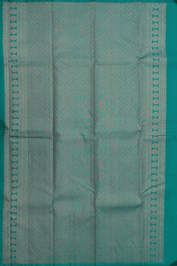 Kanchipuram Silk Saree In Peacock Green With Zari Buttas