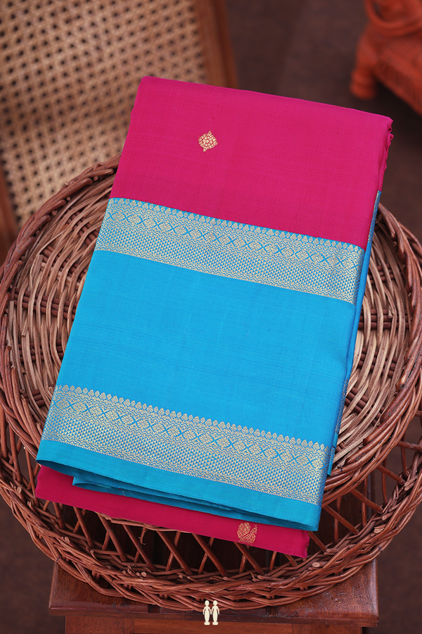 Kanchipuram Silk Saree In Dark Pink With Peacock Buttas