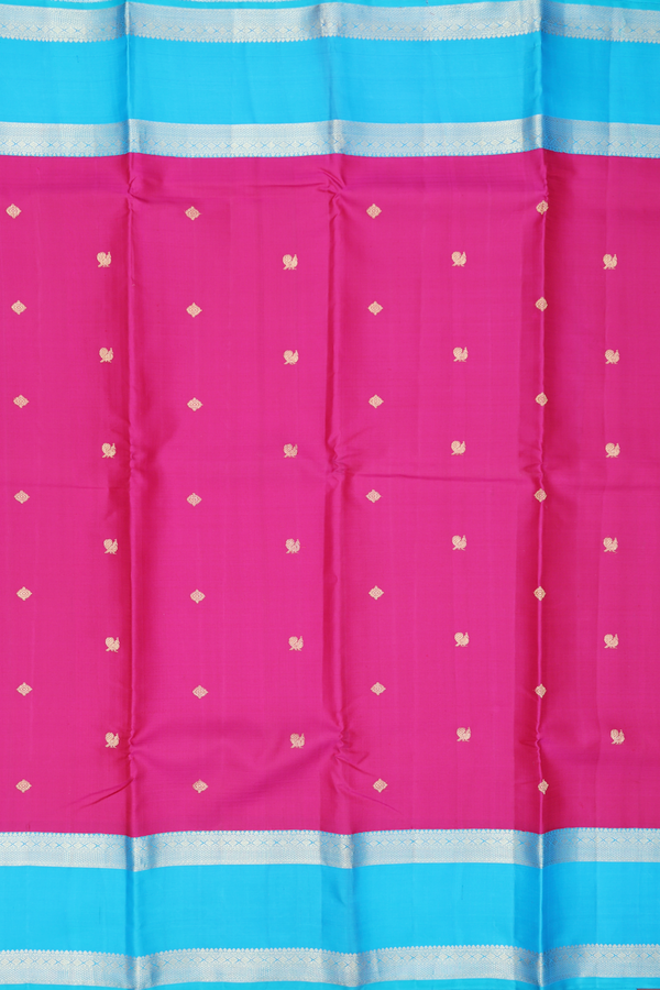 Kanchipuram Silk Saree In Dark Pink With Peacock Buttas