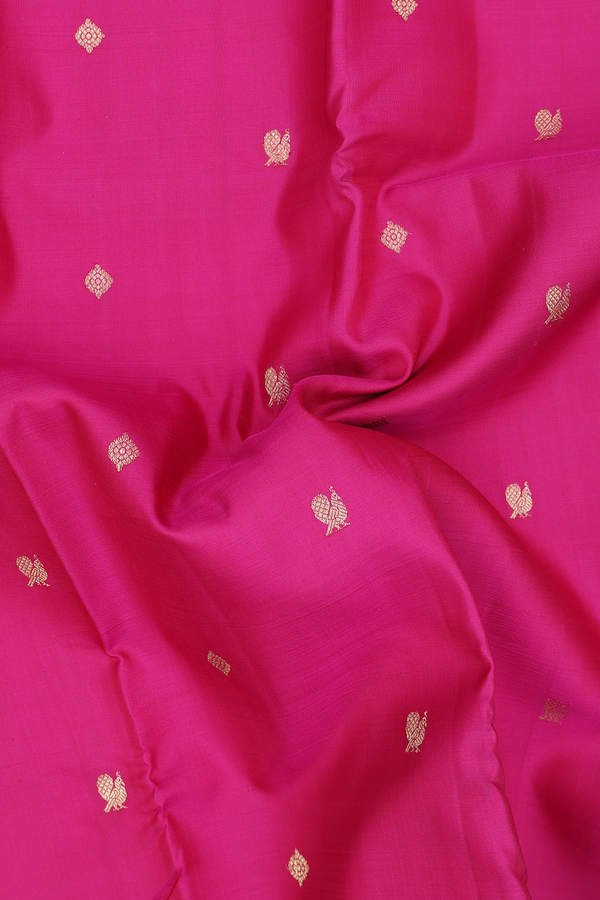 Kanchipuram Silk Saree In Dark Pink With Peacock Buttas