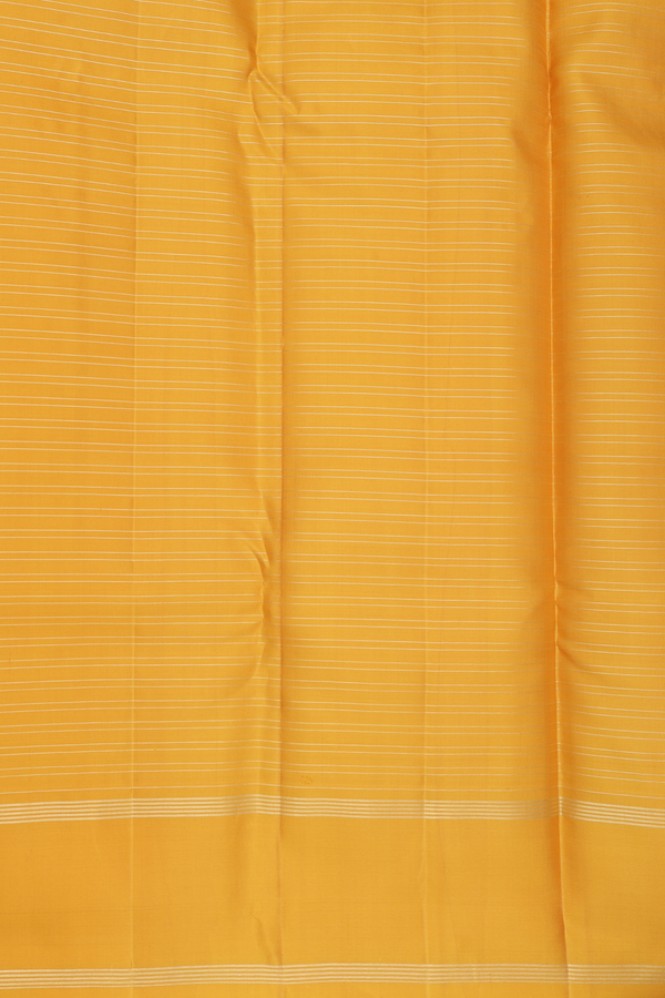 Kanchipuram Silk Saree In Saffron Yellow With Checks