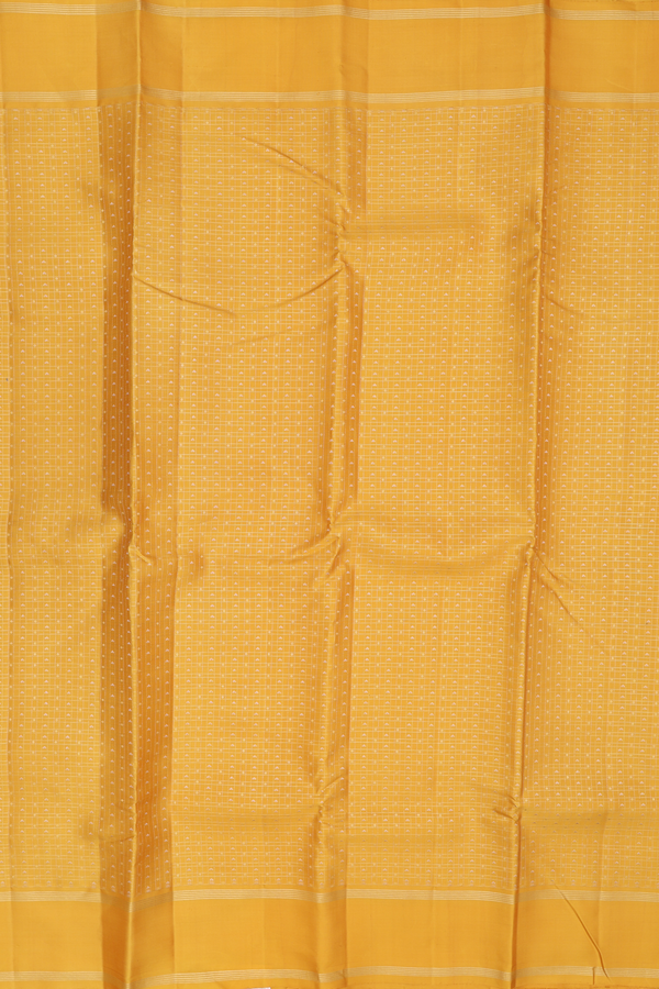 Kanchipuram Silk Saree In Saffron Yellow With Checks