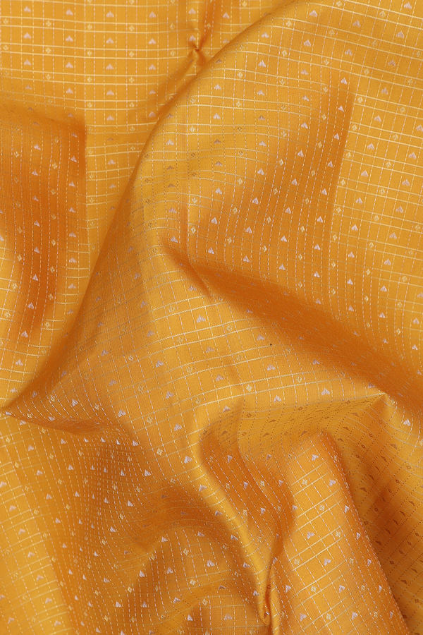 Kanchipuram Silk Saree In Saffron Yellow With Checks