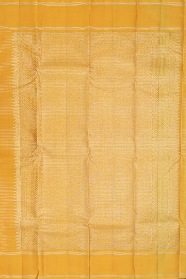 Kanchipuram Silk Saree In Saffron Yellow With Checks Design