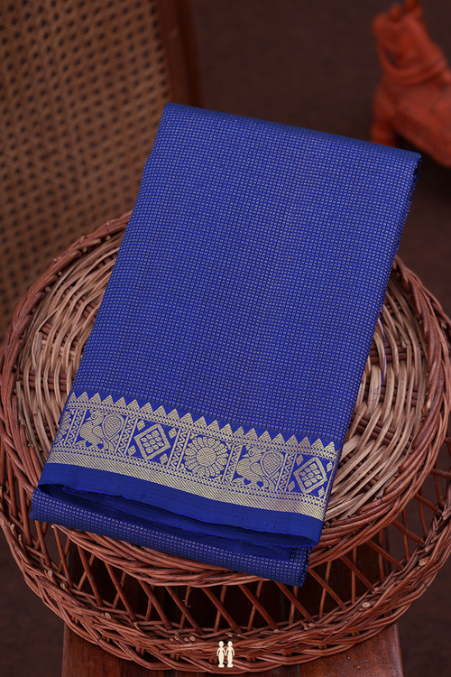 Kanchipuram Silk Saree In Royal Blue With Stripes Design