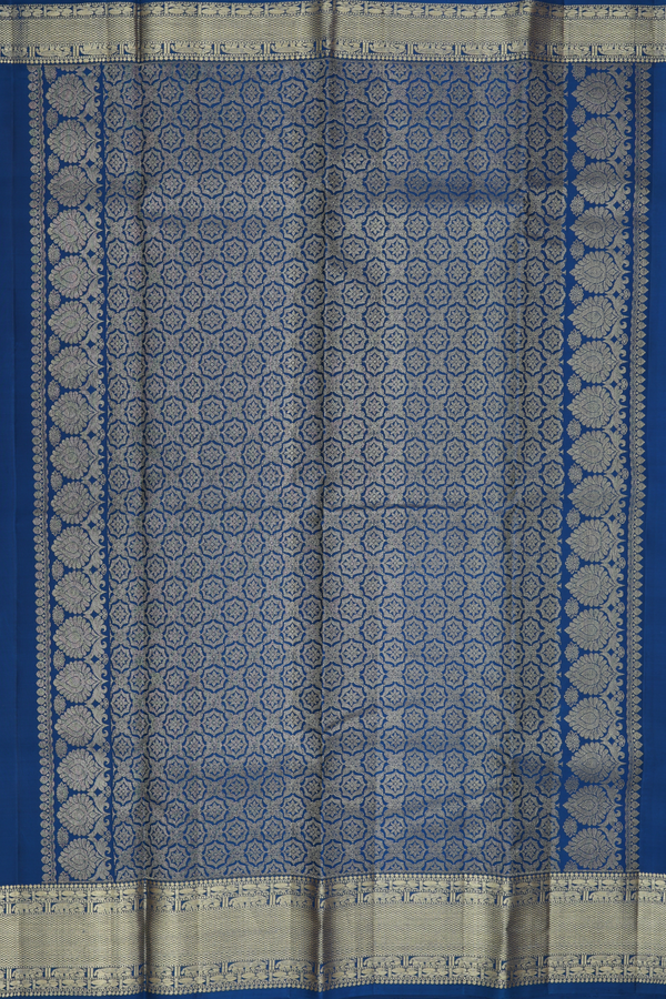 Kanchipuram Silk Saree In Prussian Blue With Zari Border