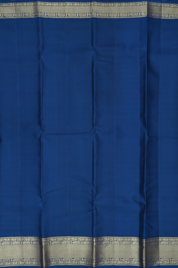 Kanchipuram Silk Saree In Prussian Blue With Zari Border