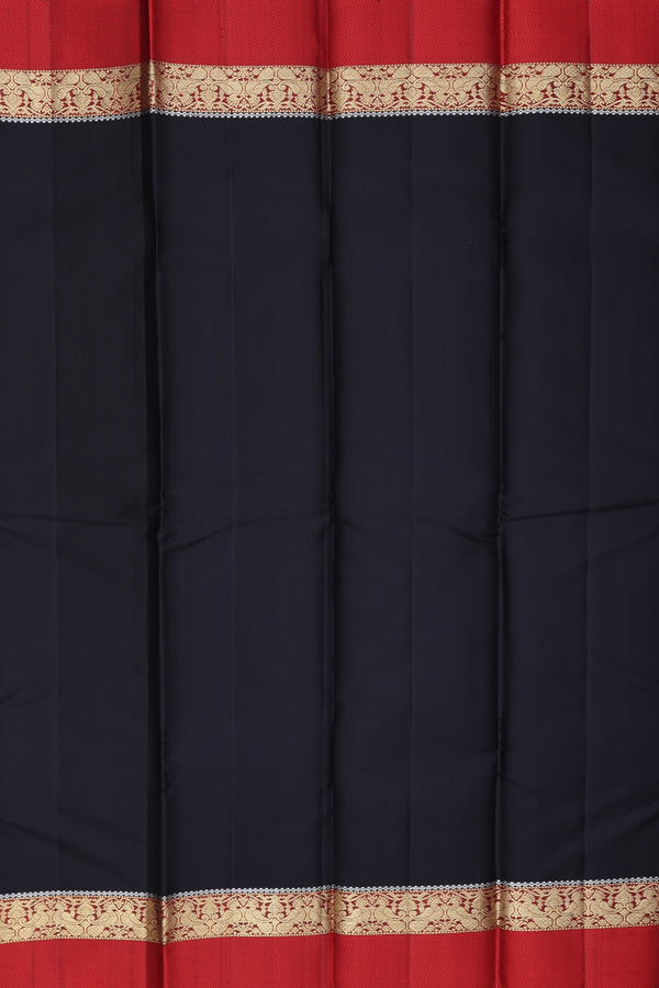 Kanchipuram Silk Saree In Black With Peacock Border
