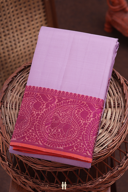 Kanchipuram Silk Saree In Dusty Lavender With Contrast Border