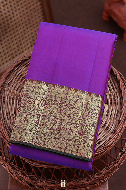 Kanchipuram Silk Saree In Purple With Contrast Border
