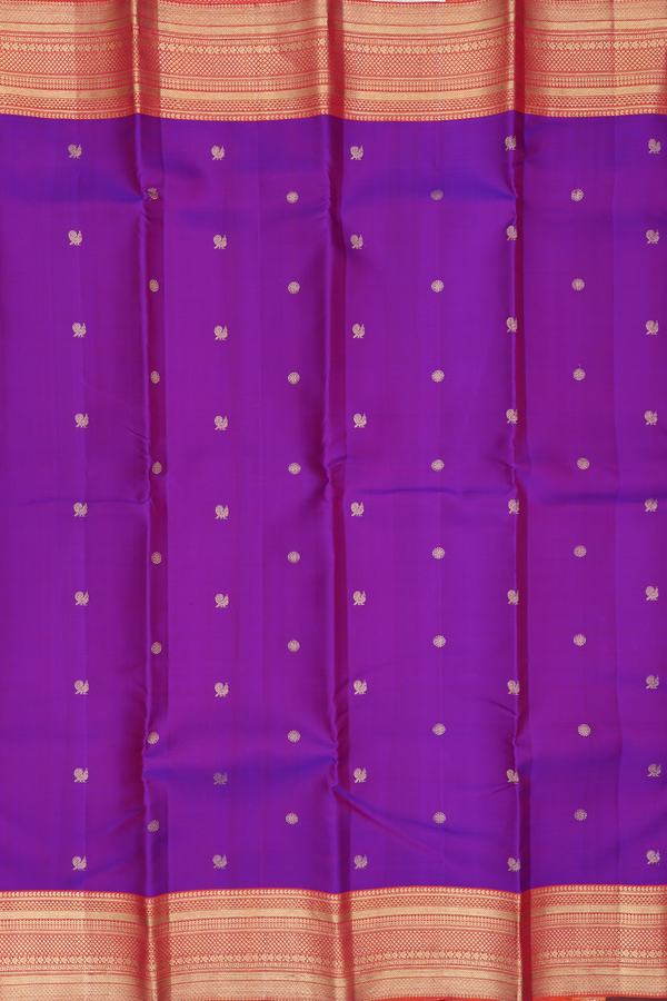 Kanchipuram Silk Saree In Purple With Peacock Buttas