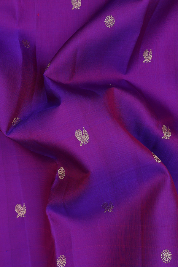 Kanchipuram Silk Saree In Purple With Peacock Buttas