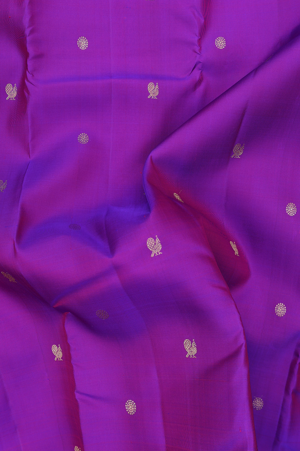Kanchipuram Silk Saree In Purple With Peacock Buttas