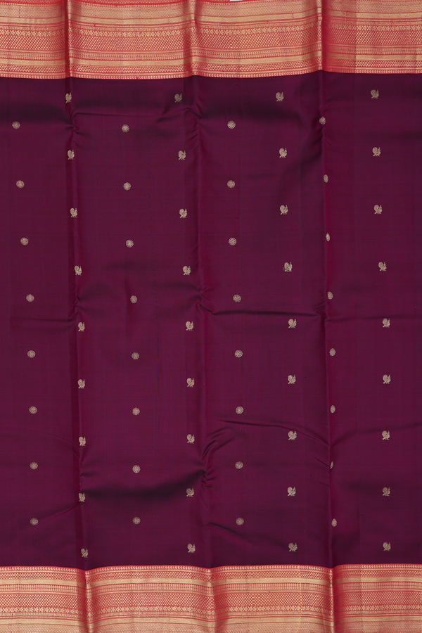 Kanchipuram Silk Saree In Plum Purple With Peacock Buttas