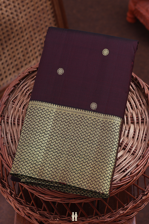 Kanchipuram Silk Saree In Dark Oak Brown With Chakram Buttas