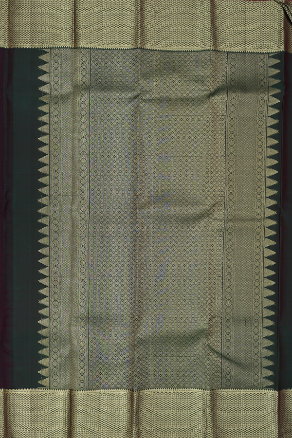 Kanchipuram Silk Saree In Dark Oak Brown With Chakram Buttas