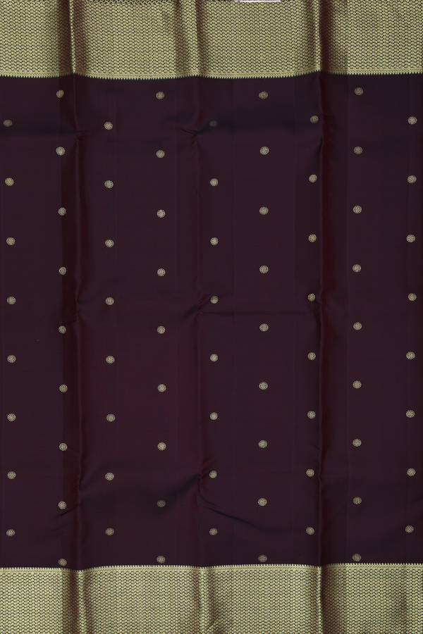Kanchipuram Silk Saree In Dark Oak Brown With Chakram Buttas